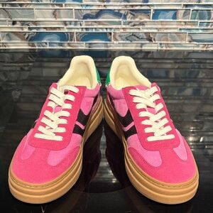 Steve Madden Pink and Black Suede Platform Sneakers